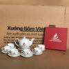 Bộ ấm chén in logo Công ty cổ phần dịch vụ thương mại Flame Việt Nam dáng bầu trong màu trắng XG-AC65