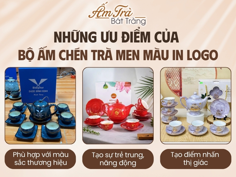 ưu điểm của bộ ấm chén trà men màu in logo