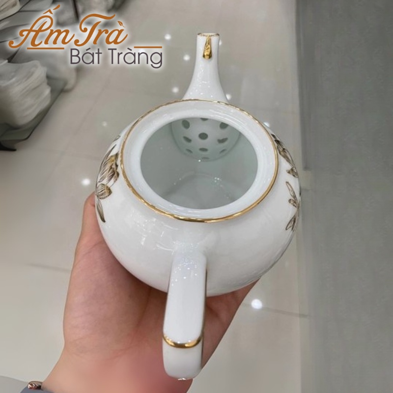 bộ ấm chén trà vẽ sen vàng quà tặng in logo (4)