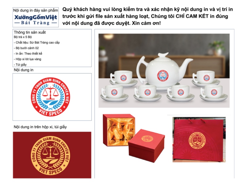 các thông số chi tiết của bộ ấm chén trà in logo 