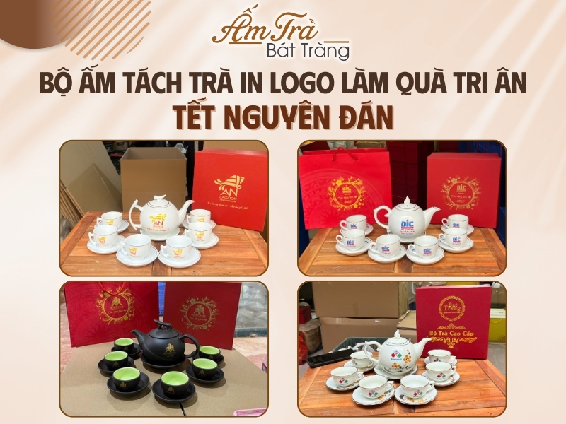 gợi ý bộ ấm chén trà in logo làm quà Tết