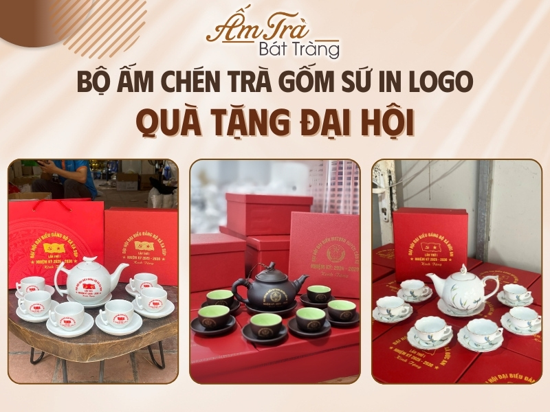 gợi ý bộ ấm chén trà in logo làm quà tặng Đại hội