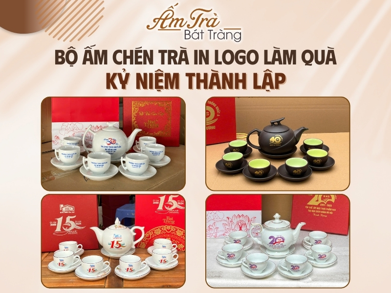 gợi ý bộ ấm chén trà in logo làm quà tặng kỷ niệm thành lập
