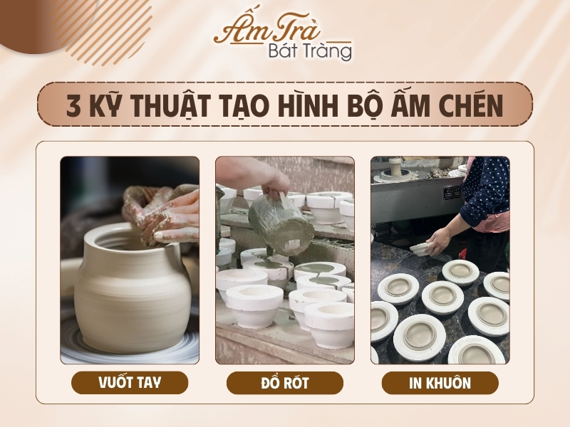 kỹ thuật tạo hình bộ ấm chén trà gốm sứ