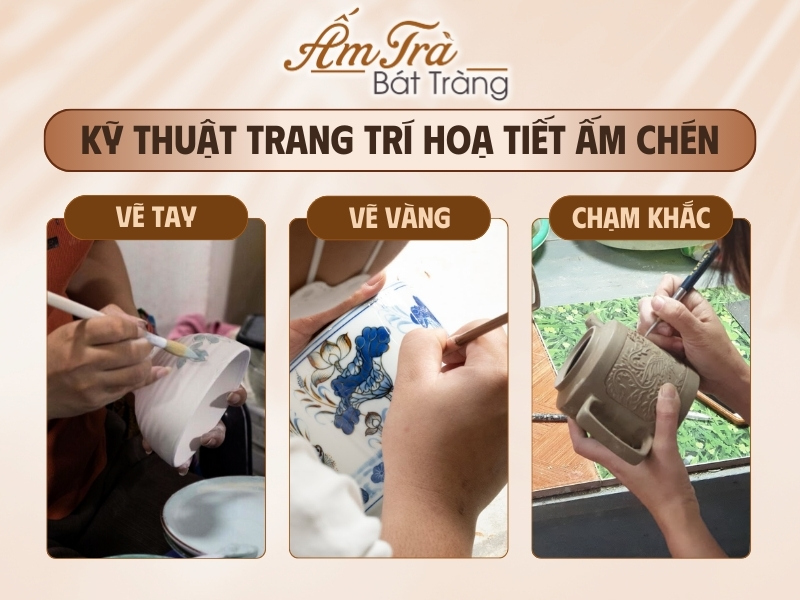 kỹ thuật trang trí hoạt tiết trên bộ ấm trà