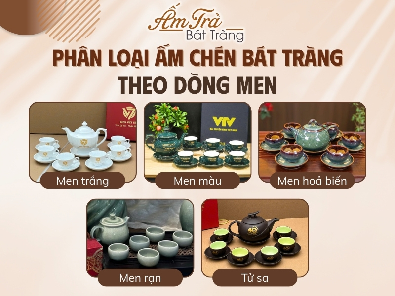 phân loại ấm chén trà Bát Tràng theo dòng men