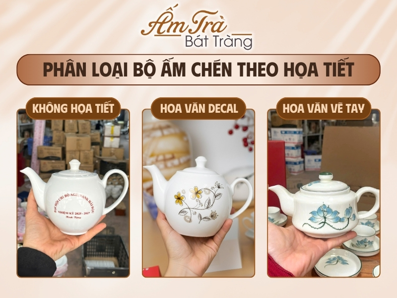 phân loại ấm chén trà Bát Tràng theo hoạ tiết